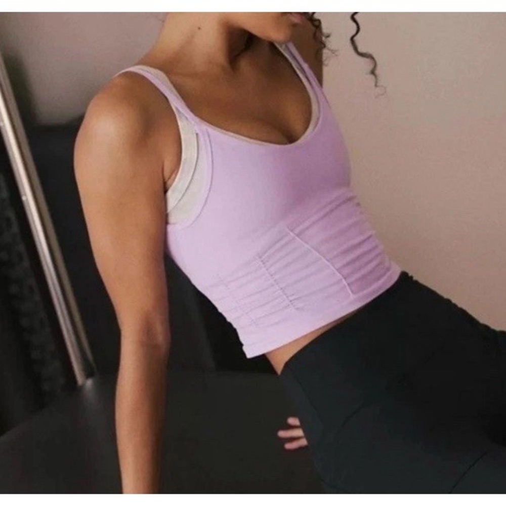 Free People Movement Good Karma Ruched Crop Tank Top Lilac M/L Athleisure Yoga